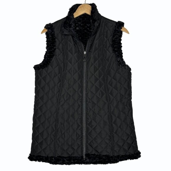 Denim & Co Reversible Zip Front Textured Faux Fur Quilted Vest Size XS Capsule - Picture 1 of 13